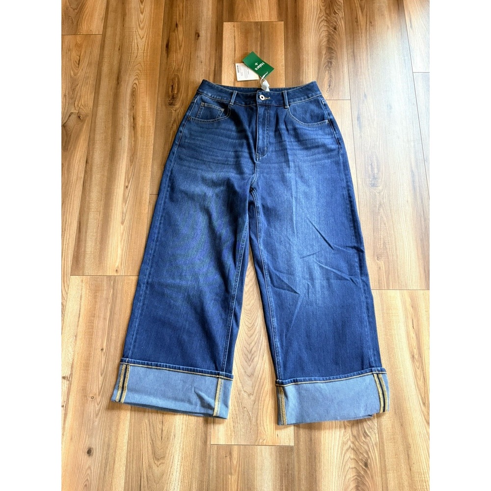 NWT Halara Flex Wide Leg Cuffed Jeans Size Petite Medium 29x24" Inseam Stretch